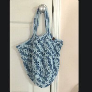 NEW Cotton Crochet Market Bag in Shades of Faded Blue Denim